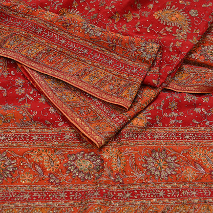 Indian Vintage Heavy Orange & Red Dupatta Pure Silk Long Stole Hand Embroidered Designer By Ritu Kumar Scarves Scarf Zari Zardozi
