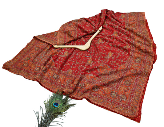 Indian Vintage Heavy Orange & Red Dupatta Pure Silk Long Stole Hand Embroidered Designer By Ritu Kumar Scarves Scarf Zari Zardozi