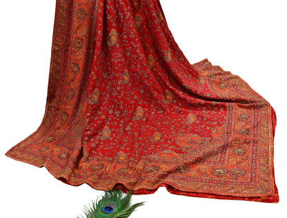 Indian Vintage Heavy Orange & Red Dupatta Pure Silk Long Stole Hand Embroidered Designer By Ritu Kumar Scarves Scarf Zari Zardozi