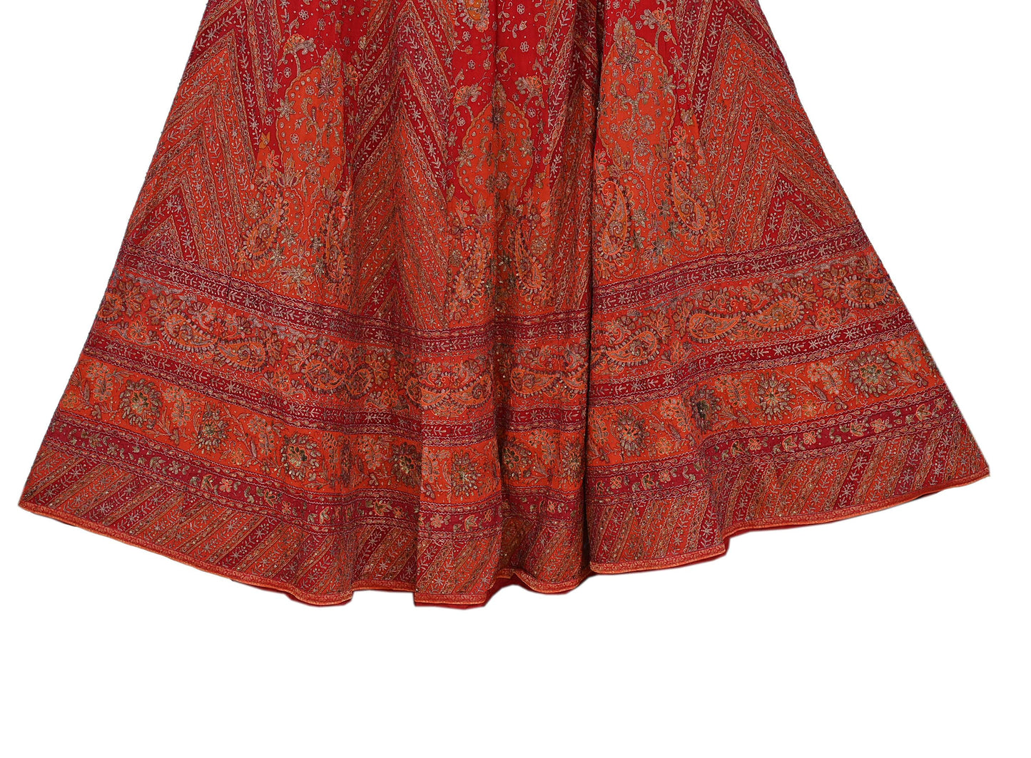 Indian Pre-owned Red & Orange Pure Silk Hand Embroidered Ritu Kumar Designer Lehenga/Skirt Ethnic Bollywood Party Wear