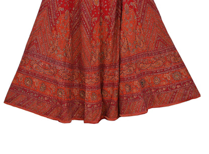Indian Pre-owned Red & Orange Pure Silk Hand Embroidered Ritu Kumar Designer Lehenga/Skirt Ethnic Bollywood Party Wear