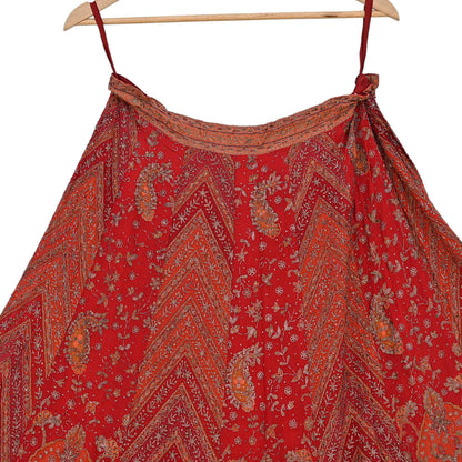 Indian Pre-owned Red & Orange Pure Silk Hand Embroidered Ritu Kumar Designer Lehenga/Skirt Ethnic Bollywood Party Wear