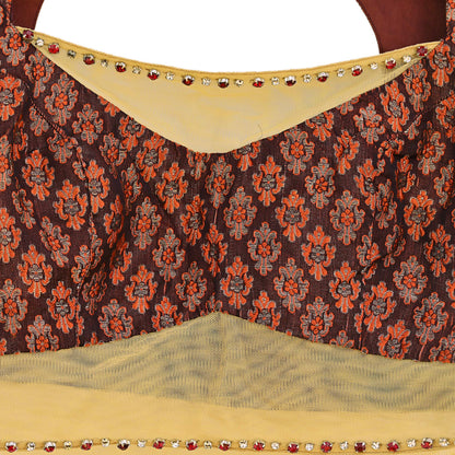 Indian Pre-owned pure Satin Silk net Hand Embroidered Brocade By Designer Shrutika Blouse/Top/Crop M Size Party wear Bollywood