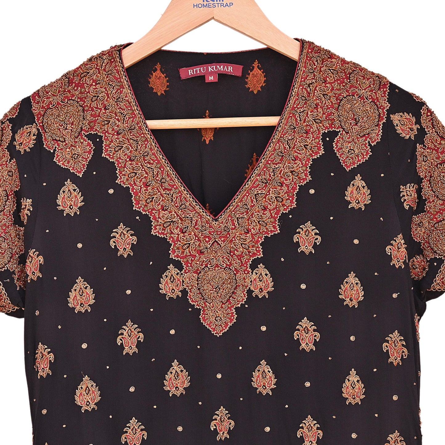 Indian Vintage Ritu Kumar Black Pure Crepe Silk Long Kurta Hand Embroidered Printed Designer Ethnic Festive Party Wear Tunic