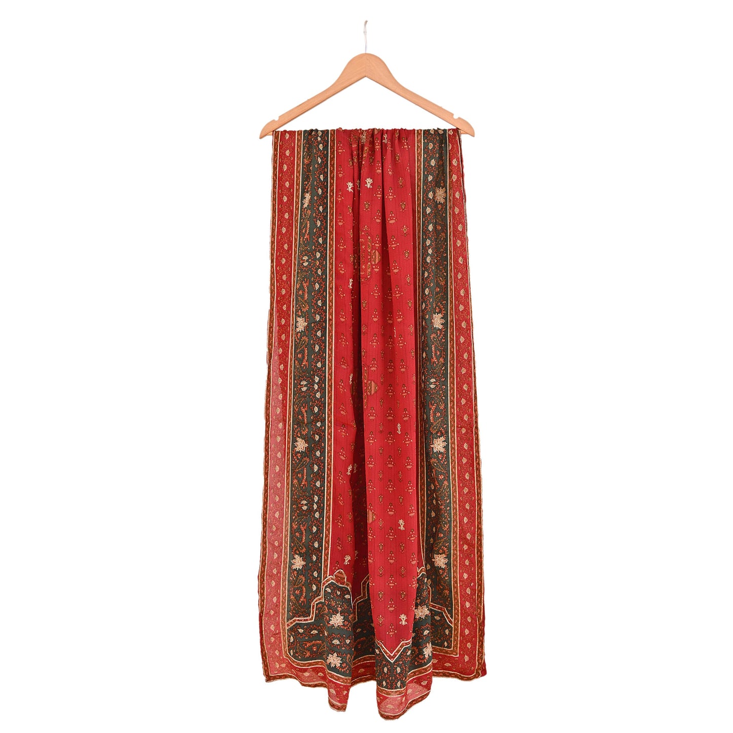Indian Vintage Red & Green Dupatta Pure Silk Long Stole Hand Embroidered Designer By Ritu Kumar Scarves Scarf Zari Zardozi