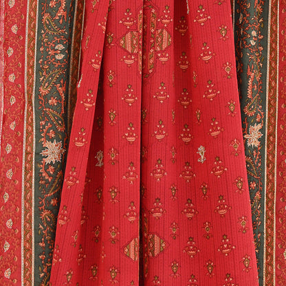 Indian Vintage Red & Green Dupatta Pure Silk Long Stole Hand Embroidered Designer By Ritu Kumar Scarves Scarf Zari Zardozi