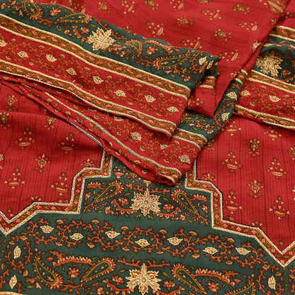 Indian Vintage Red & Green Dupatta Pure Silk Long Stole Hand Embroidered Designer By Ritu Kumar Scarves Scarf Zari Zardozi