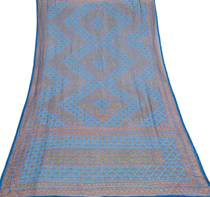 Indian Vintage Blue Dupatta Pure Chiffon Silk Long Stole Hand Embroidered Designer By Ritu Kumar Scarves Scarf Zari Zardozi