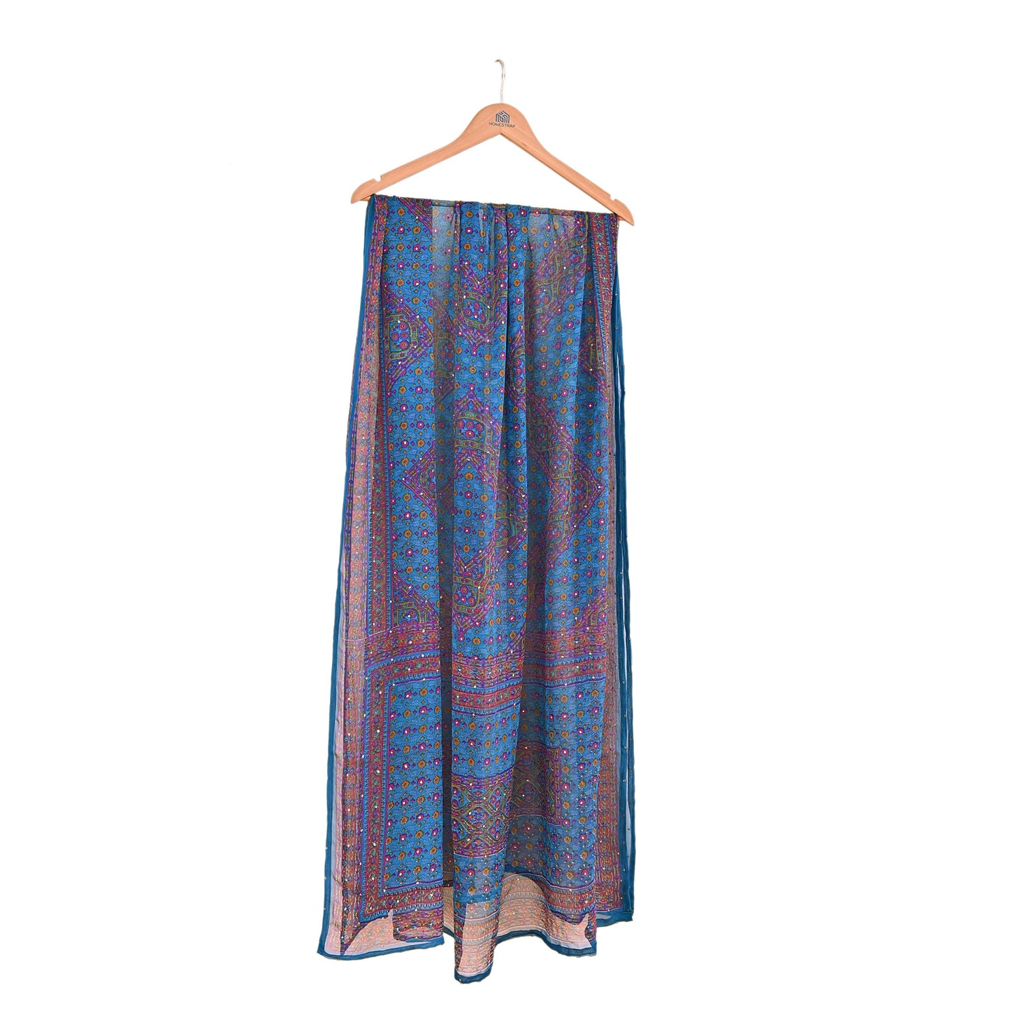 Indian Vintage Blue Dupatta Pure Chiffon Silk Long Stole Hand Embroidered Designer By Ritu Kumar Scarves Scarf Zari Zardozi