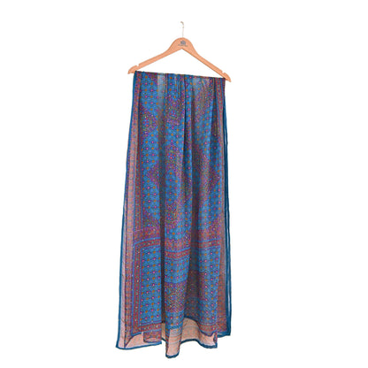Indian Vintage Blue Dupatta Pure Chiffon Silk Long Stole Hand Embroidered Designer By Ritu Kumar Scarves Scarf Zari Zardozi