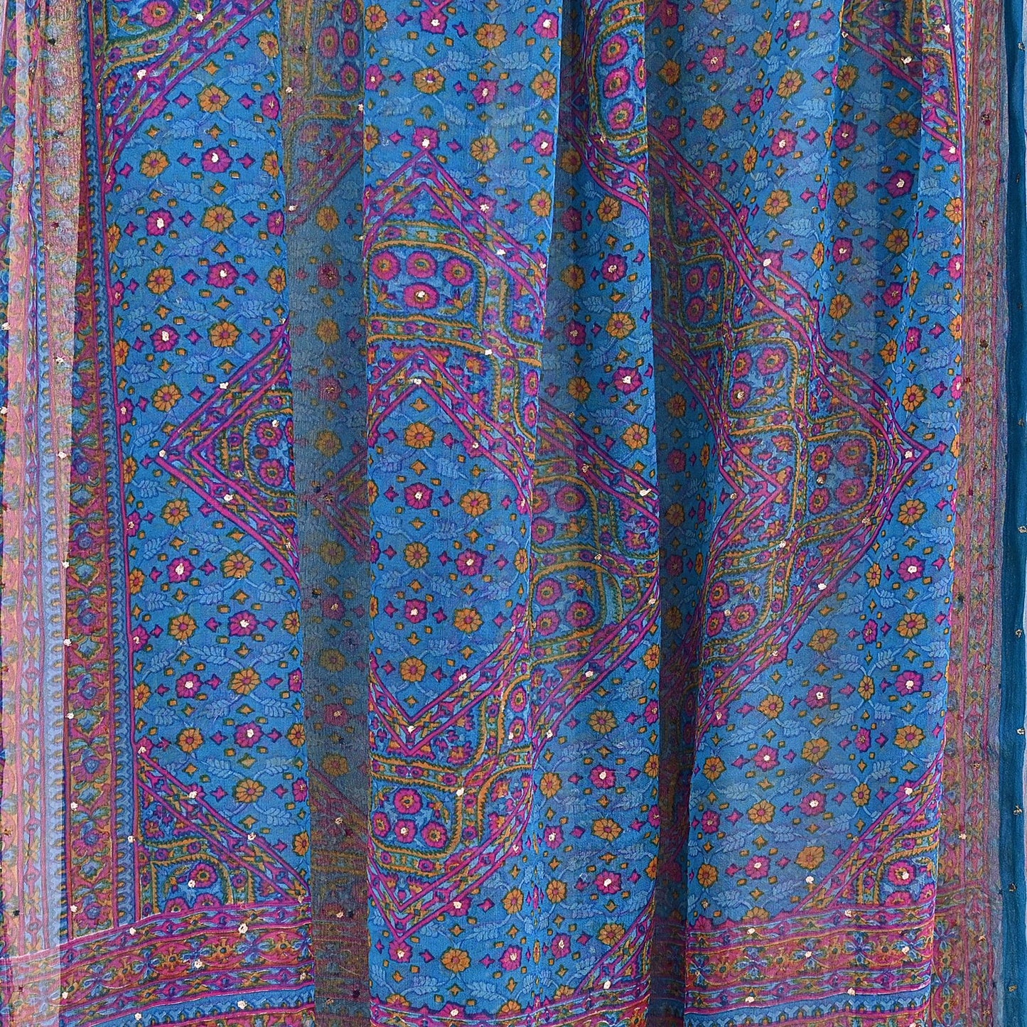 Indian Vintage Blue Dupatta Pure Chiffon Silk Long Stole Hand Embroidered Designer By Ritu Kumar Scarves Scarf Zari Zardozi