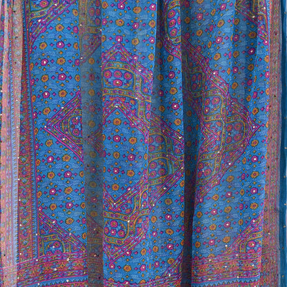Indian Vintage Blue Dupatta Pure Chiffon Silk Long Stole Hand Embroidered Designer By Ritu Kumar Scarves Scarf Zari Zardozi