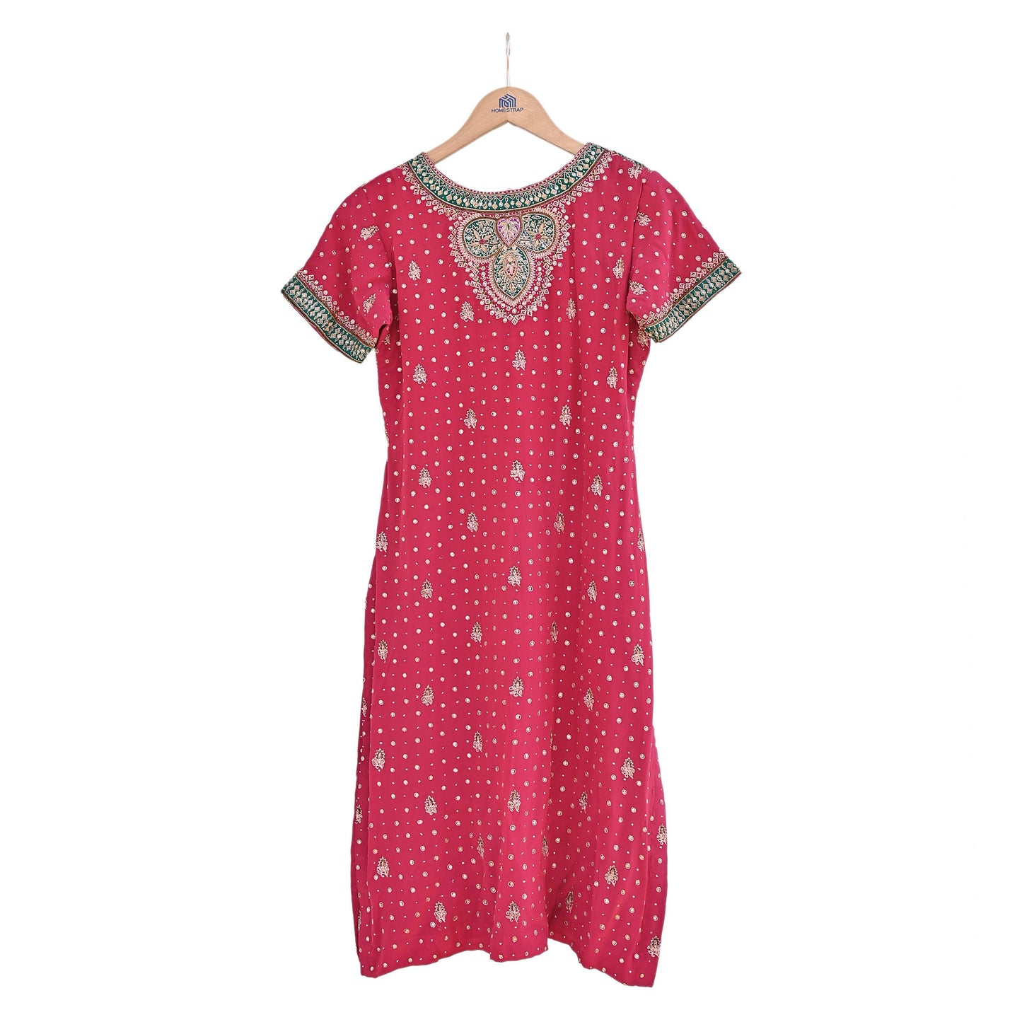 Indian Vintage Ritu Kumar Pink Pure Crepe Silk Long Kurta Hand Embroidered Printed Designer Ethnic Festive Party Wear Tunic