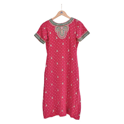 Indian Vintage Ritu Kumar Pink Pure Crepe Silk Long Kurta Hand Embroidered Printed Designer Ethnic Festive Party Wear Tunic