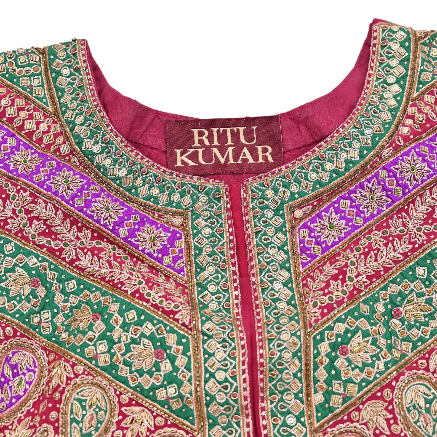 Indian Vintage Ritu Kumar Pink Pure Crepe Silk Long Kurta Hand Embroidered Printed Designer Ethnic Festive Party Wear Tunic