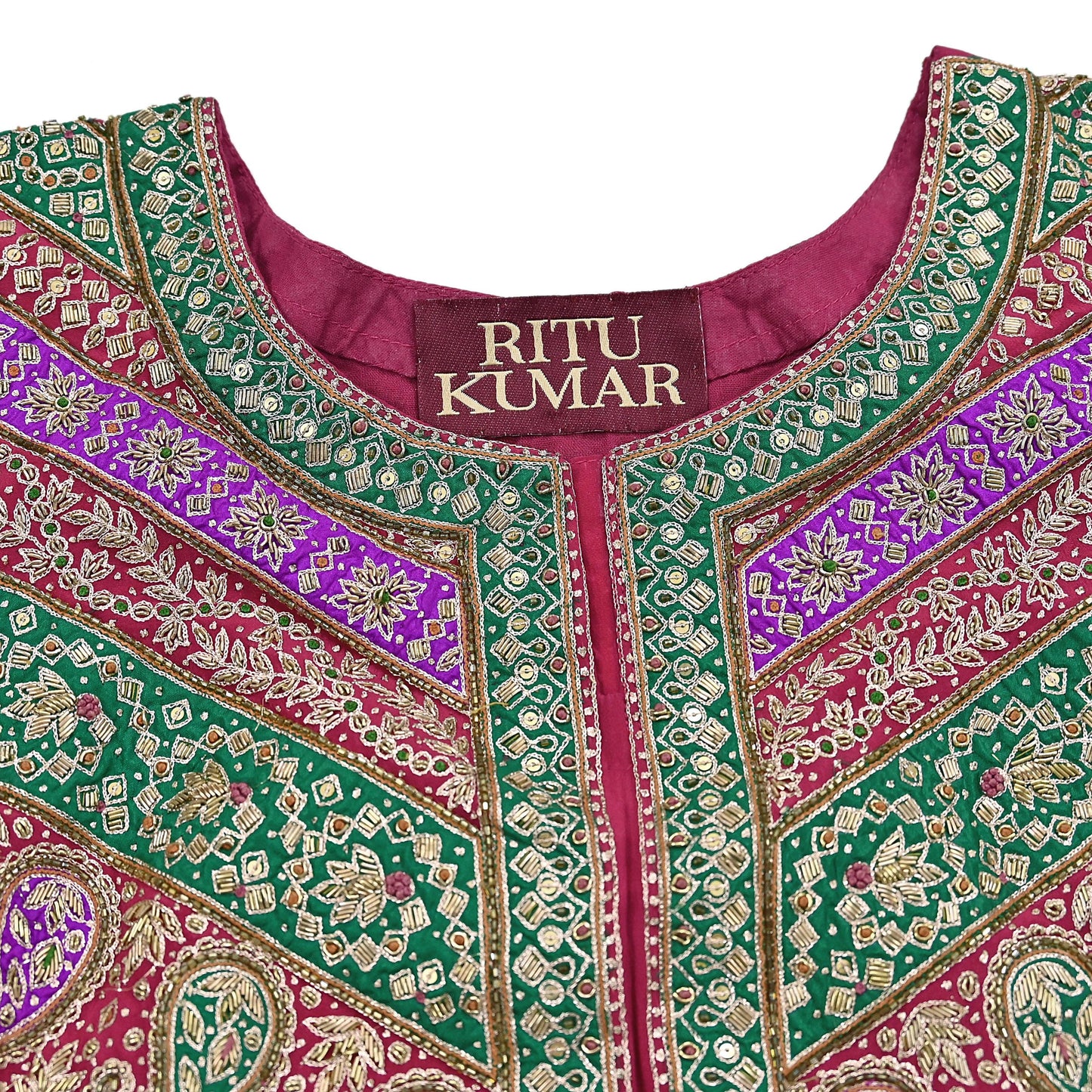 Indian Vintage Ritu Kumar Pink Pure Crepe Silk Long Kurta Hand Embroidered Printed Designer Ethnic Festive Party Wear Tunic
