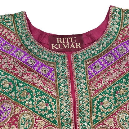 Indian Vintage Ritu Kumar Pink Pure Crepe Silk Long Kurta Hand Embroidered Printed Designer Ethnic Festive Party Wear Tunic