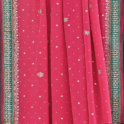 Indian Vintage Heavy Pink Dupatta Pure Georgette Silk Long Stole Hand Embroidered Designer By Ritu Kumar Scarves Scarf Zari Zardozi