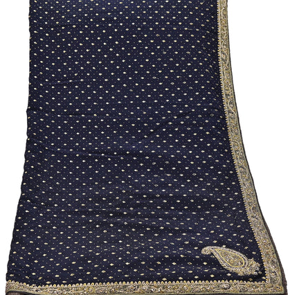 Indian Pre-Owned Black Pure Crepe Silk Hand Embroidered Ritu Kumar Designer 2 Piece Suit Set (Kurta + Dupatta)