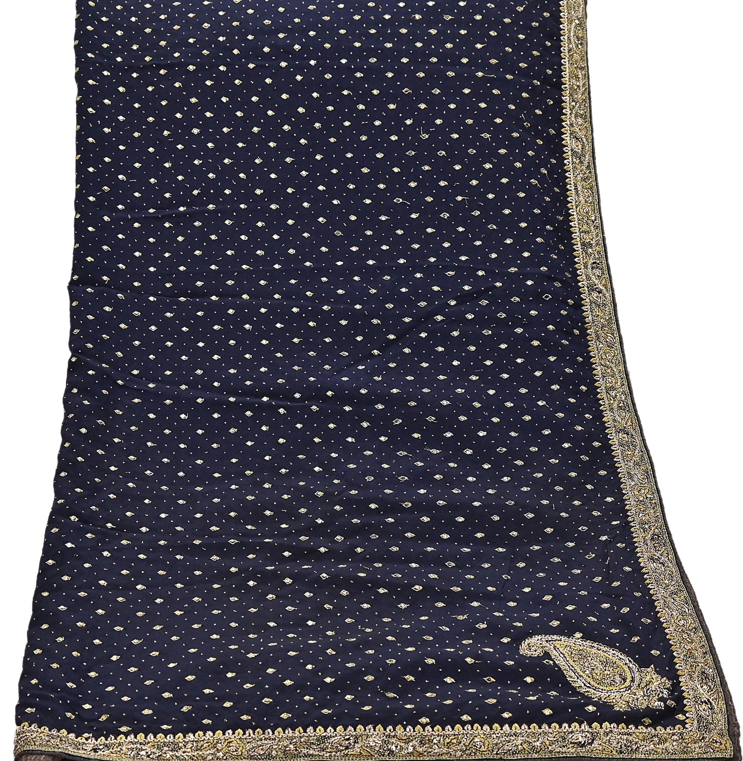 Indian Vintage Heavy Deep Blue Dupatta Pure Crepe Silk Long Stole Hand Embroidered Designer By Ritu Kumar Scarves Scarf Zari Zardozi