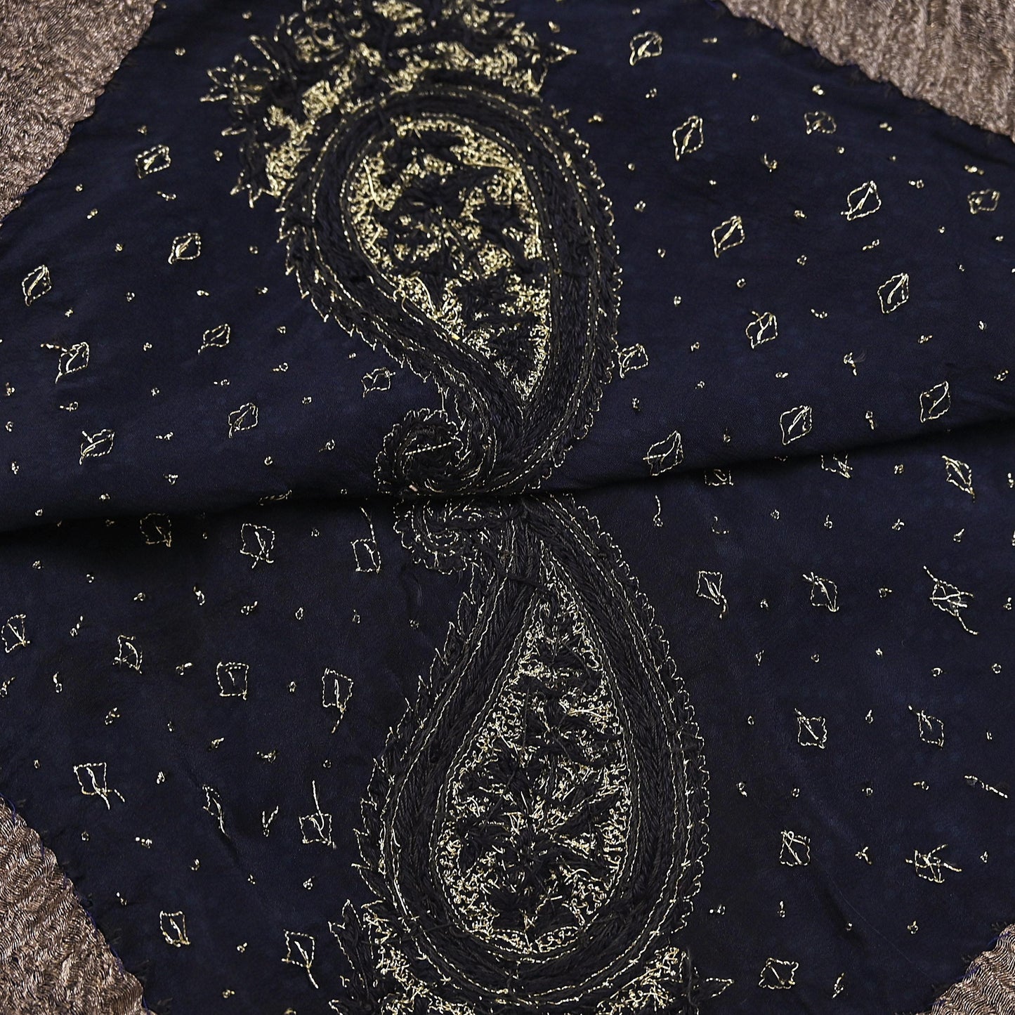 Indian Vintage Heavy Deep Blue Dupatta Pure Crepe Silk Long Stole Hand Embroidered Designer By Ritu Kumar Scarves Scarf Zari Zardozi
