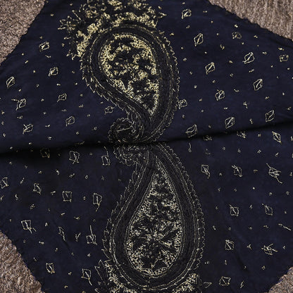 Indian Vintage Heavy Deep Blue Dupatta Pure Crepe Silk Long Stole Hand Embroidered Designer By Ritu Kumar Scarves Scarf Zari Zardozi