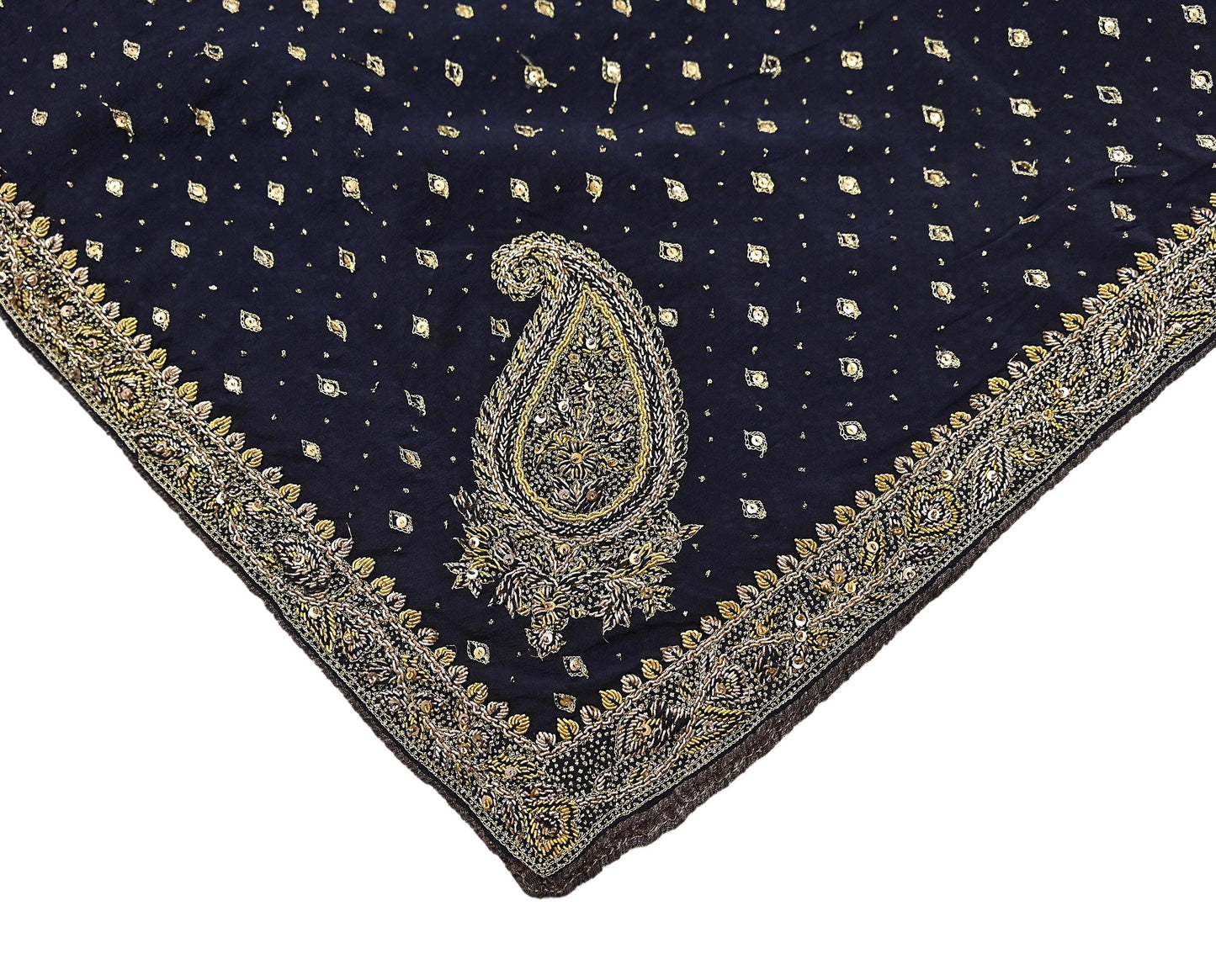 Indian Vintage Heavy Deep Blue Dupatta Pure Crepe Silk Long Stole Hand Embroidered Designer By Ritu Kumar Scarves Scarf Zari Zardozi