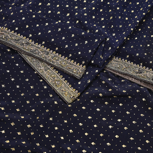 Indian Vintage Heavy Deep Blue Dupatta Pure Crepe Silk Long Stole Hand Embroidered Designer By Ritu Kumar Scarves Scarf Zari Zardozi