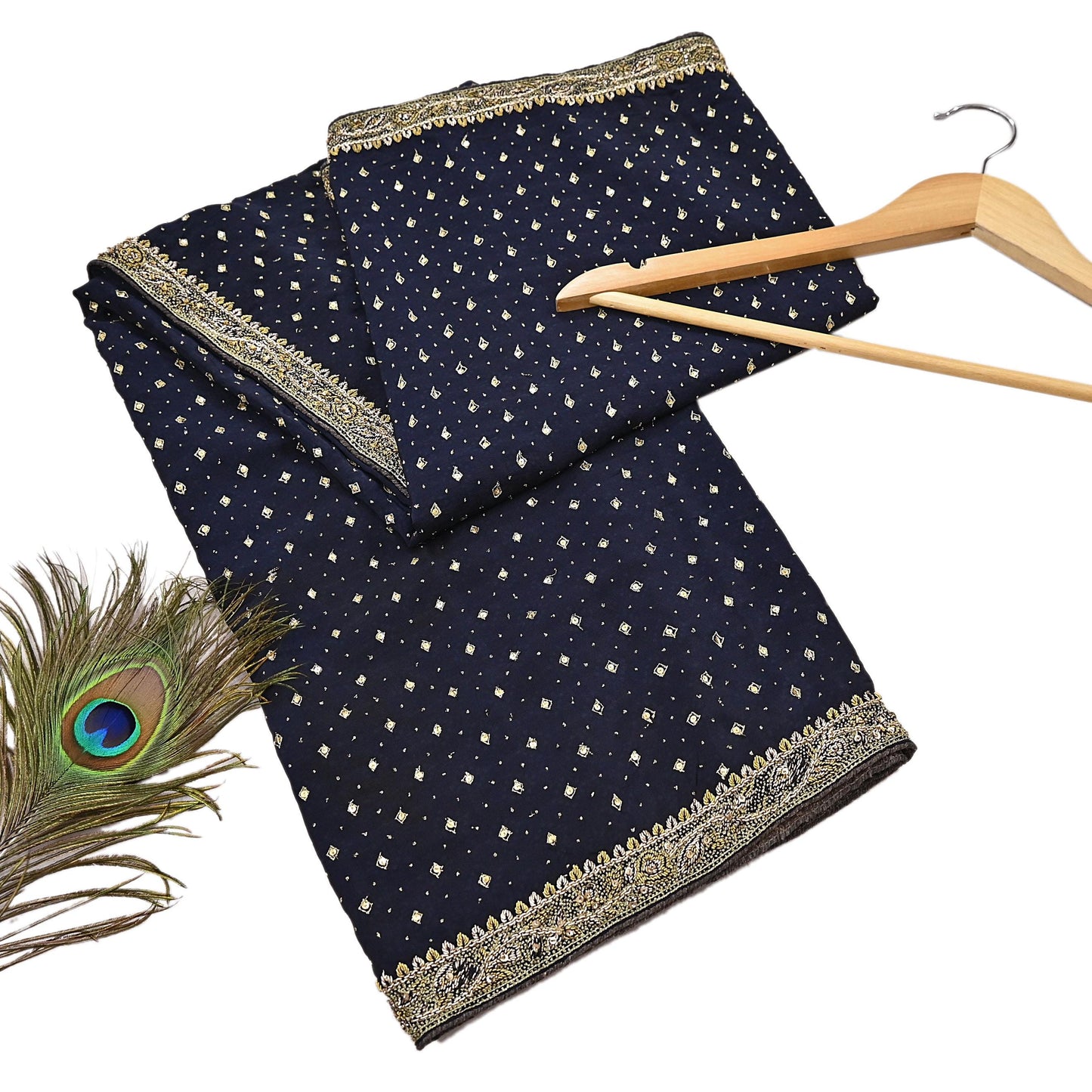 Indian Vintage Heavy Deep Blue Dupatta Pure Crepe Silk Long Stole Hand Embroidered Designer By Ritu Kumar Scarves Scarf Zari Zardozi
