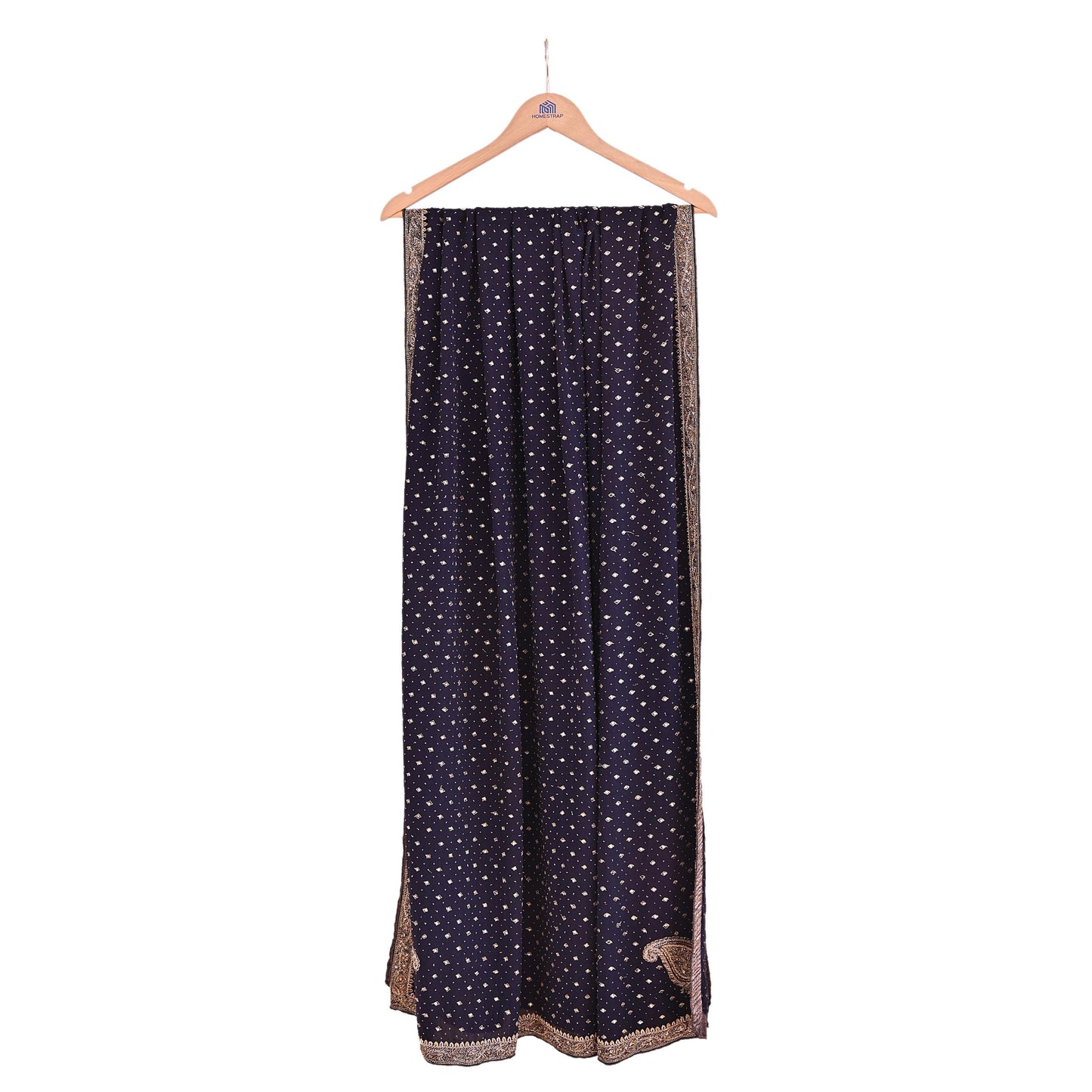 Indian Vintage Heavy Deep Blue Dupatta Pure Crepe Silk Long Stole Hand Embroidered Designer By Ritu Kumar Scarves Scarf Zari Zardozi