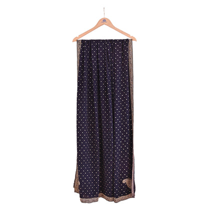 Indian Vintage Heavy Deep Blue Dupatta Pure Crepe Silk Long Stole Hand Embroidered Designer By Ritu Kumar Scarves Scarf Zari Zardozi