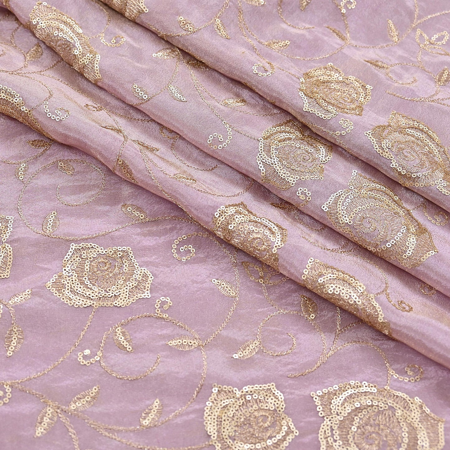 Indian new Purple Georgette silk Embroidered Design Fabric glass beaded zari sequins Crafting Quilting Dress making Crafting