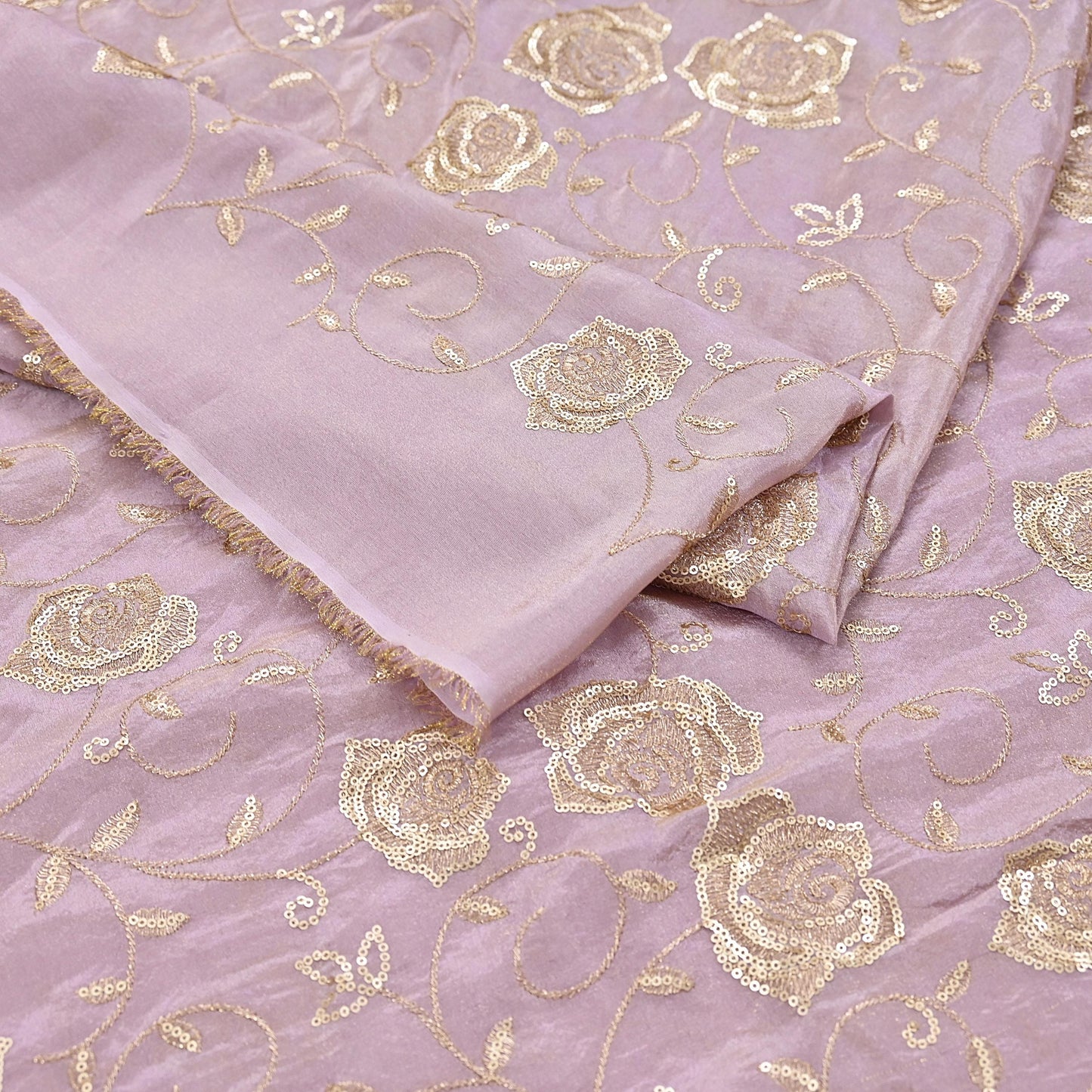 Indian new Purple Georgette silk Embroidered Design Fabric glass beaded zari sequins Crafting Quilting Dress making Crafting