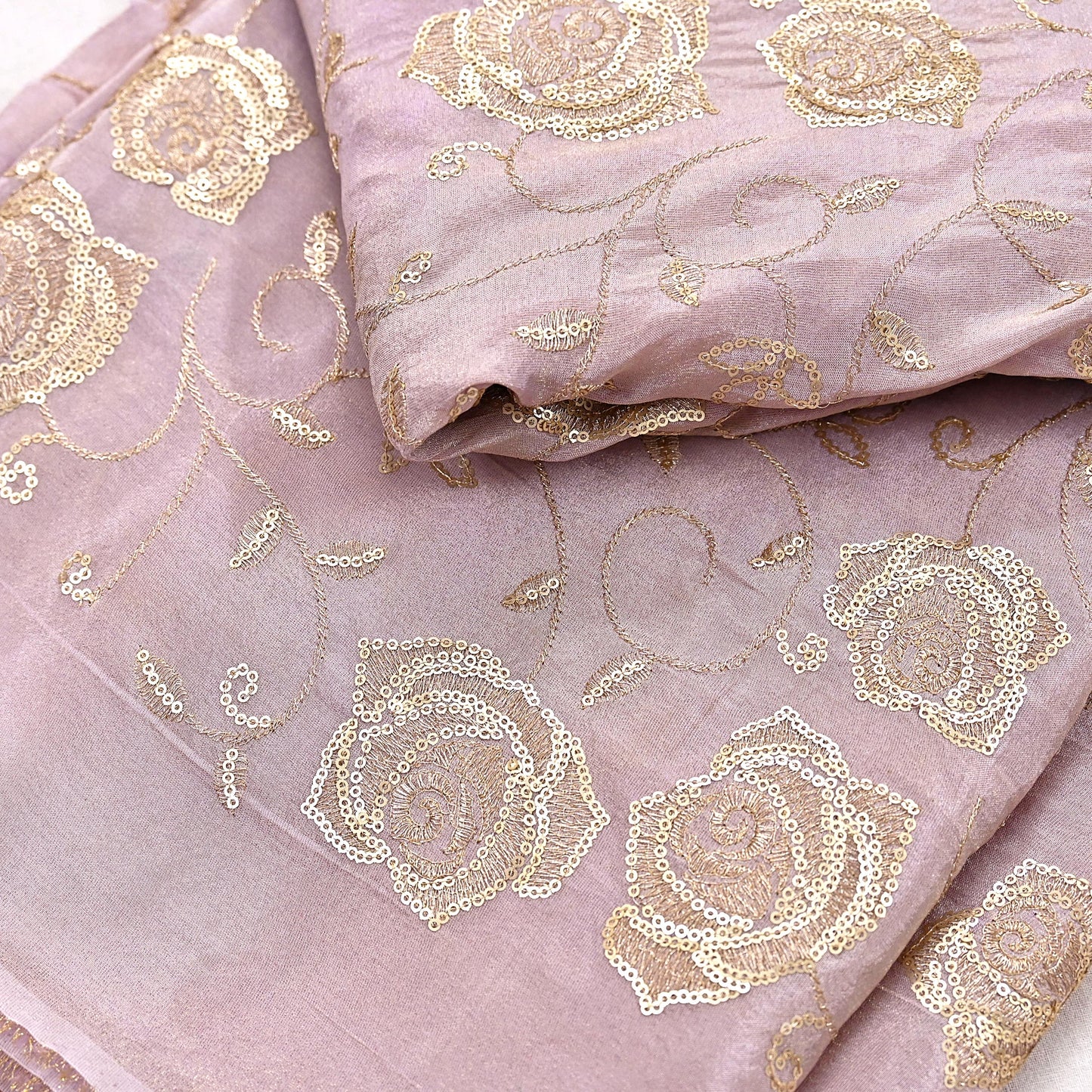 Indian new Purple Georgette silk Embroidered Design Fabric glass beaded zari sequins Crafting Quilting Dress making Crafting