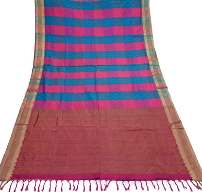 Indian Vintage Heavy Pink & Green Kanjivaram Saree 100% Pure Silk Zari 5Yd Floral Crafting Dress making Crafting Quilting Bollywood Saree