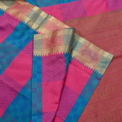 Indian Vintage Heavy Pink & Green Kanjivaram Saree 100% Pure Silk Zari 5Yd Floral Crafting Dress making Crafting Quilting Bollywood Saree