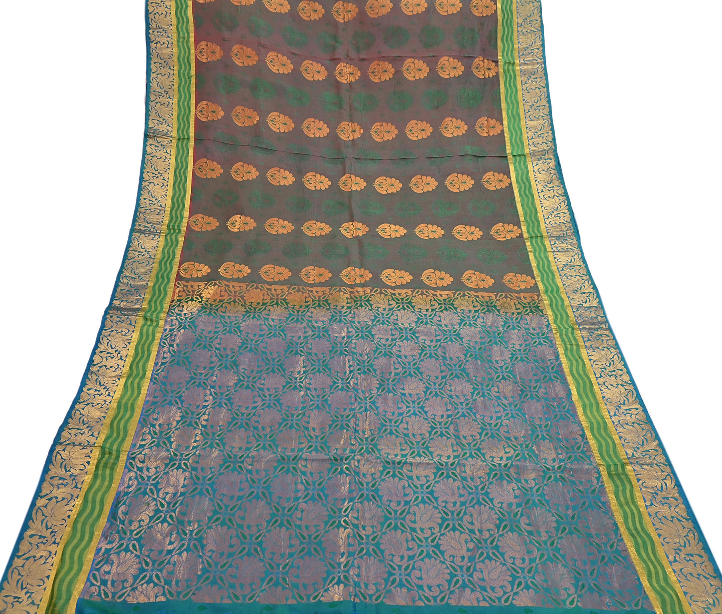 Indian Vintage Heavy Blue, Green & maroon Kanjivaram Saree 100% Pure Silk Zari 5Yd Floral Dress making Crafting Quilting Bollywood Saree