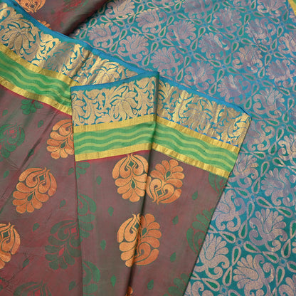 Indian Vintage Heavy Blue, Green & maroon Kanjivaram Saree 100% Pure Silk Zari 5Yd Floral Dress making Crafting Quilting Bollywood Saree