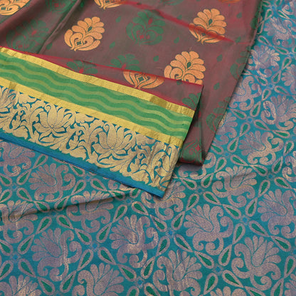 Indian Vintage Heavy Blue, Green & maroon Kanjivaram Saree 100% Pure Silk Zari 5Yd Floral Dress making Crafting Quilting Bollywood Saree
