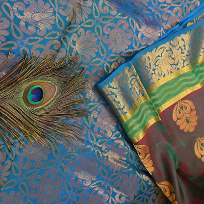 Indian Vintage Heavy Blue, Green & maroon Kanjivaram Saree 100% Pure Silk Zari 5Yd Floral Dress making Crafting Quilting Bollywood Saree