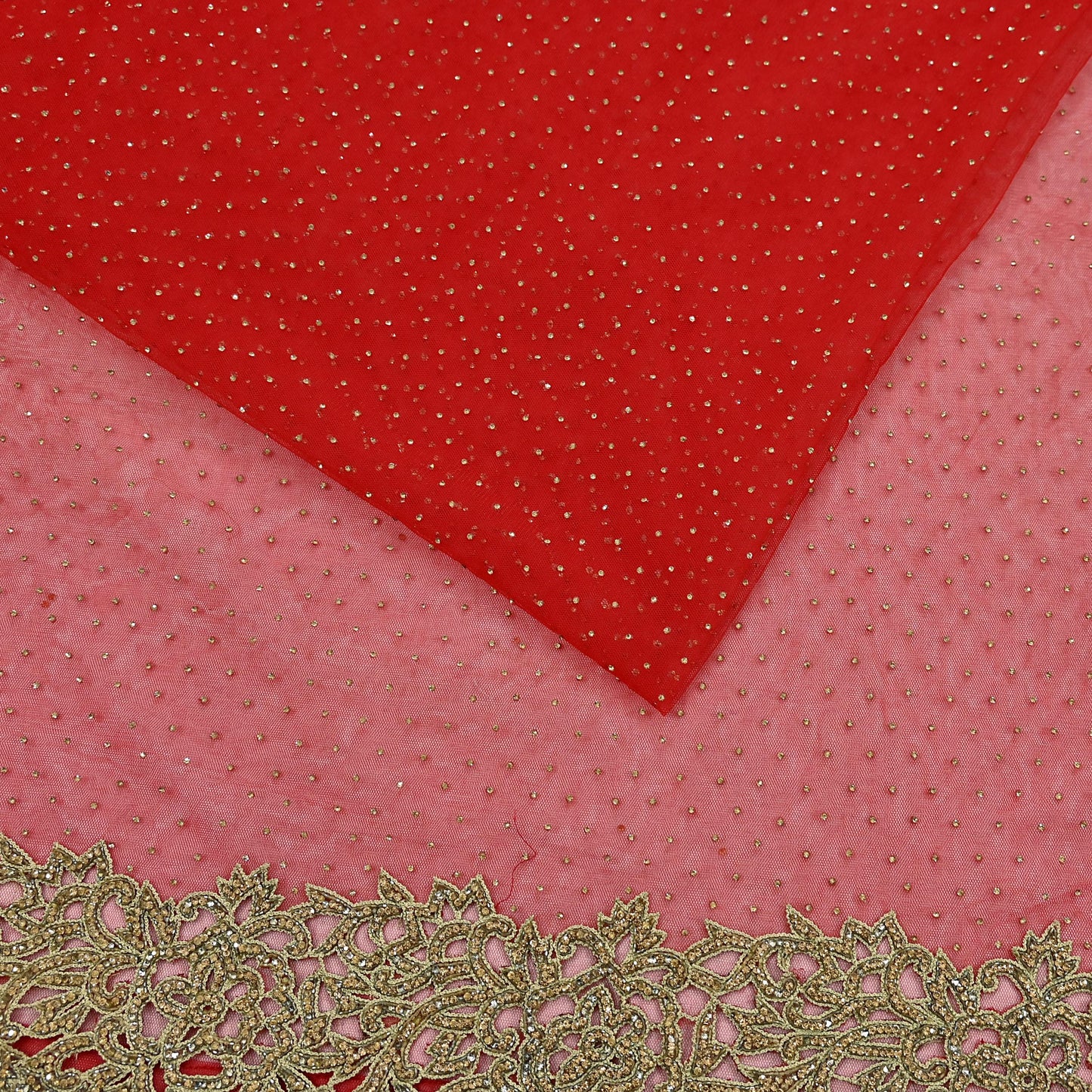 Indian Vintage Sari Red Net/Mesh Hand Embroidered Sarees Ethnic Craft Fabric 5Yd Sewing Soft Wedding Sarees Dress making Crafting