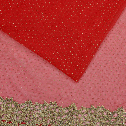 Indian Vintage Sari Red Net/Mesh Hand Embroidered Sarees Ethnic Craft Fabric 5Yd Sewing Soft Wedding Sarees Dress making Crafting