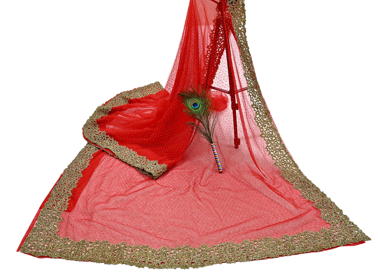 Indian Vintage Sari Red Net/Mesh Hand Embroidered Sarees Ethnic Craft Fabric 5Yd Sewing Soft Wedding Sarees Dress making Crafting