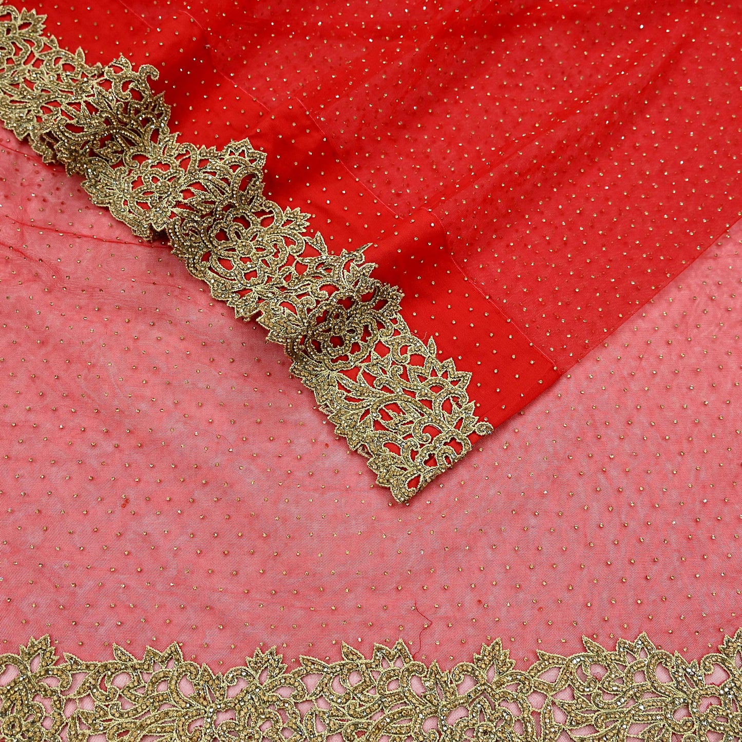 Indian Vintage Sari Red Net/Mesh Hand Embroidered Sarees Ethnic Craft Fabric 5Yd Sewing Soft Wedding Sarees Dress making Crafting