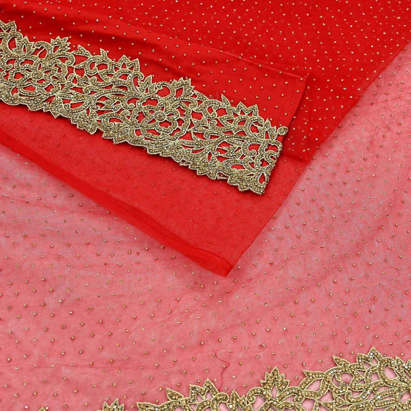 Indian Vintage Sari Red Net/Mesh Hand Embroidered Sarees Ethnic Craft Fabric 5Yd Sewing Soft Wedding Sarees Dress making Crafting