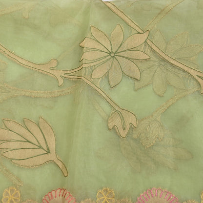 Indian Vintage Pista Green Dupatta Pure Organza Silk Long Stole Embroidered Scarves Veil Soft Floral Design Wrap Boho Party wear