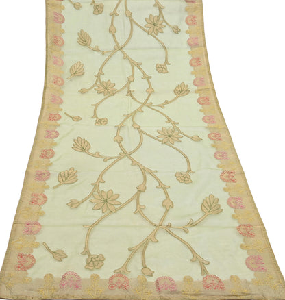 Indian Vintage Pista Green Dupatta Pure Organza Silk Long Stole Embroidered Scarves Veil Soft Floral Design Wrap Boho Party wear