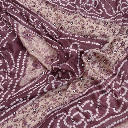 Women Indian Vintage Beige & Brown Dupatta Long Stole Pure silk Bandhani Dupatta Veil Scarves soft Boho Wrap