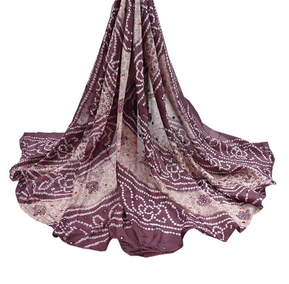 Women Indian Vintage Beige & Brown Dupatta Long Stole Pure silk Bandhani Dupatta Veil Scarves soft Boho Wrap