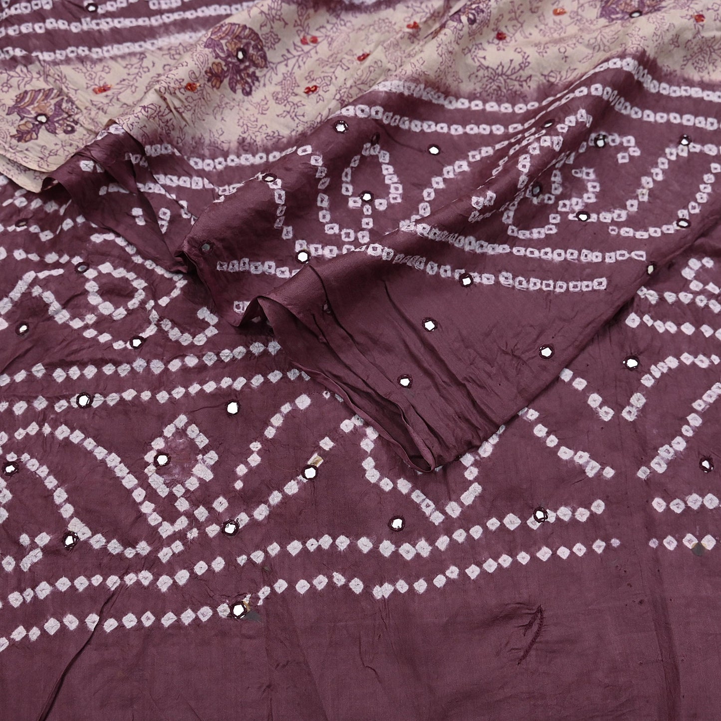 Women Indian Vintage Beige & Brown Dupatta Long Stole Pure silk Bandhani Dupatta Veil Scarves soft Boho Wrap